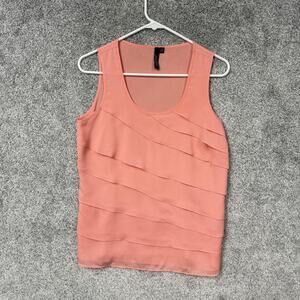 Essentials By Milano Tank Top Womens S Peach Tiered Ruffle Chiffon Mermaidcore